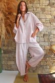 Sundaze Cheesecloth Chalk Stripe Classic Barrel Pant Rose